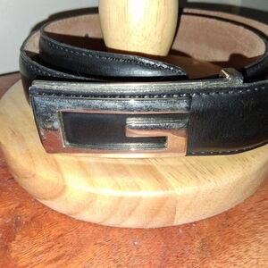 Black Leather Belt with Silver G Buckle